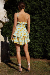 Vacanza Tie Strap Frill Mini Dress Floral Blue/Yellow